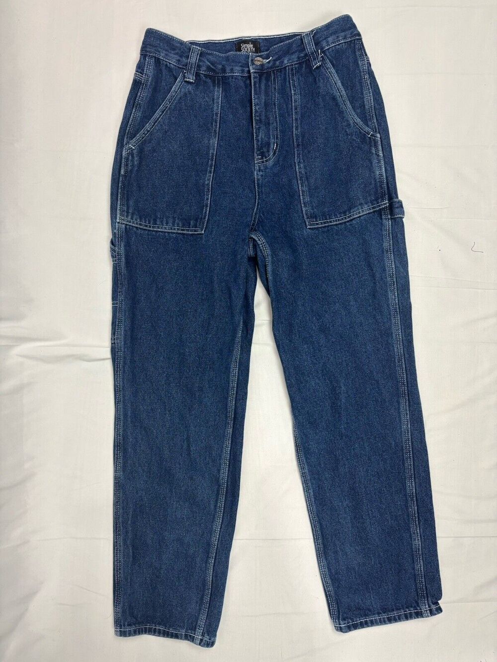 Simple Society Women’s High Rise Dark Wash 7/28 Carpenter Cargo Jeans